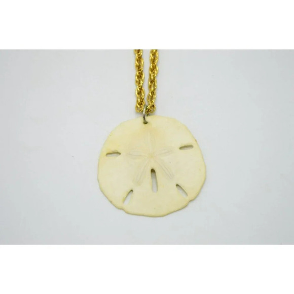 Genuine Sand Dollar Gold Tone Chain Link Pendant Necklace - Picture 2 of 4